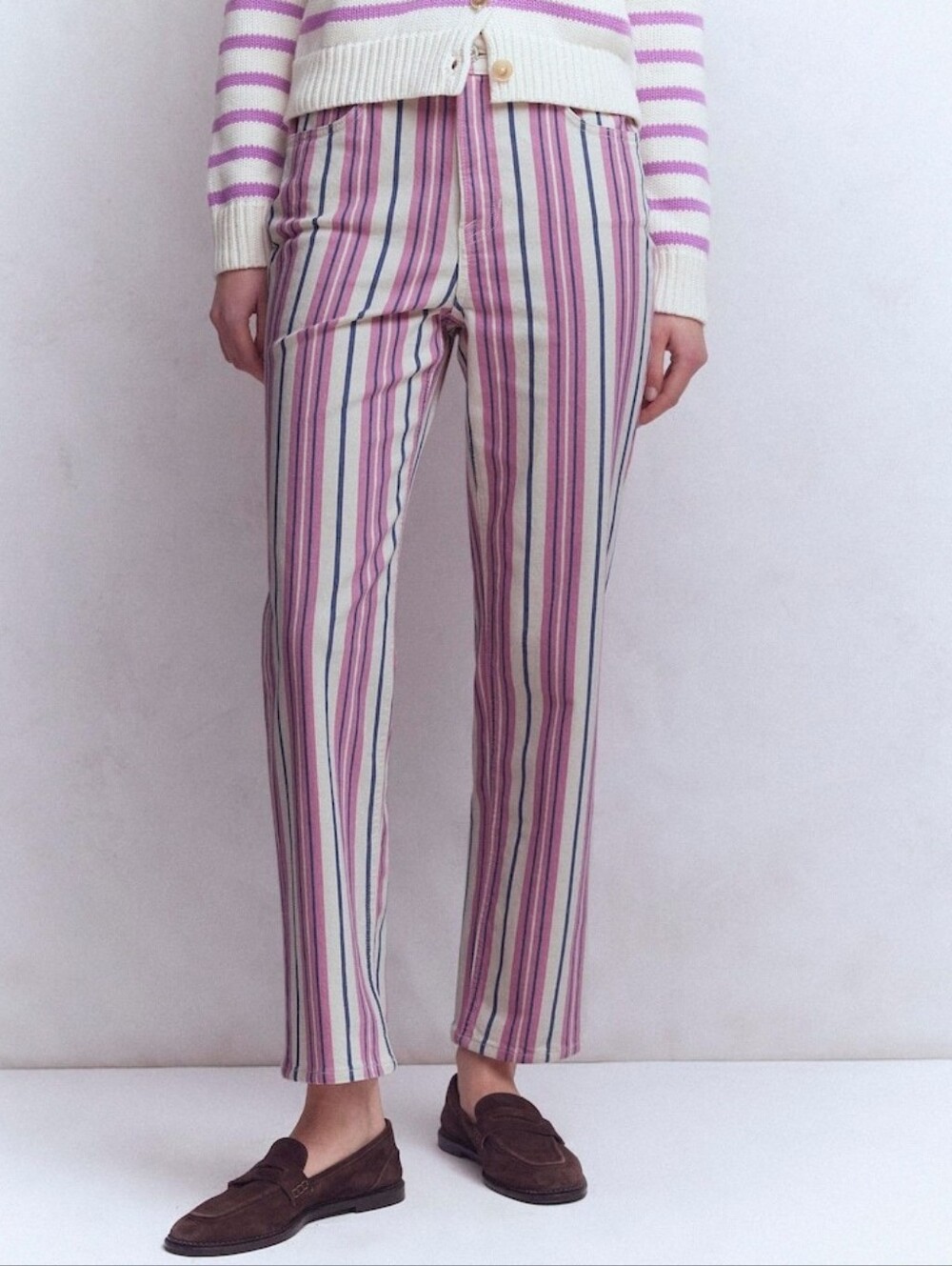 Boden Pink High Rise Straight Jeans in vertical stripes Size 31W 29L